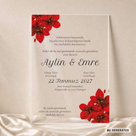wild Romance Einladungskarte Acryl A5 – Hochzeit – Detailansicht