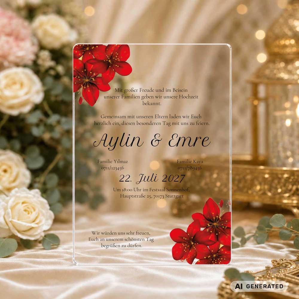 wild Romance Einladungskarte Acryl A5 – Hochzeit – Detailansicht