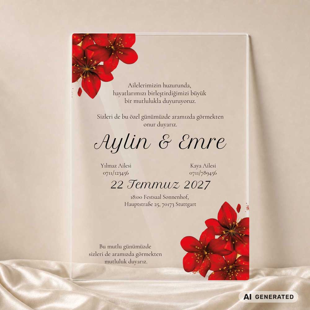 wild Romance Einladungskarte Acryl A5 – Hochzeit – Detailansicht